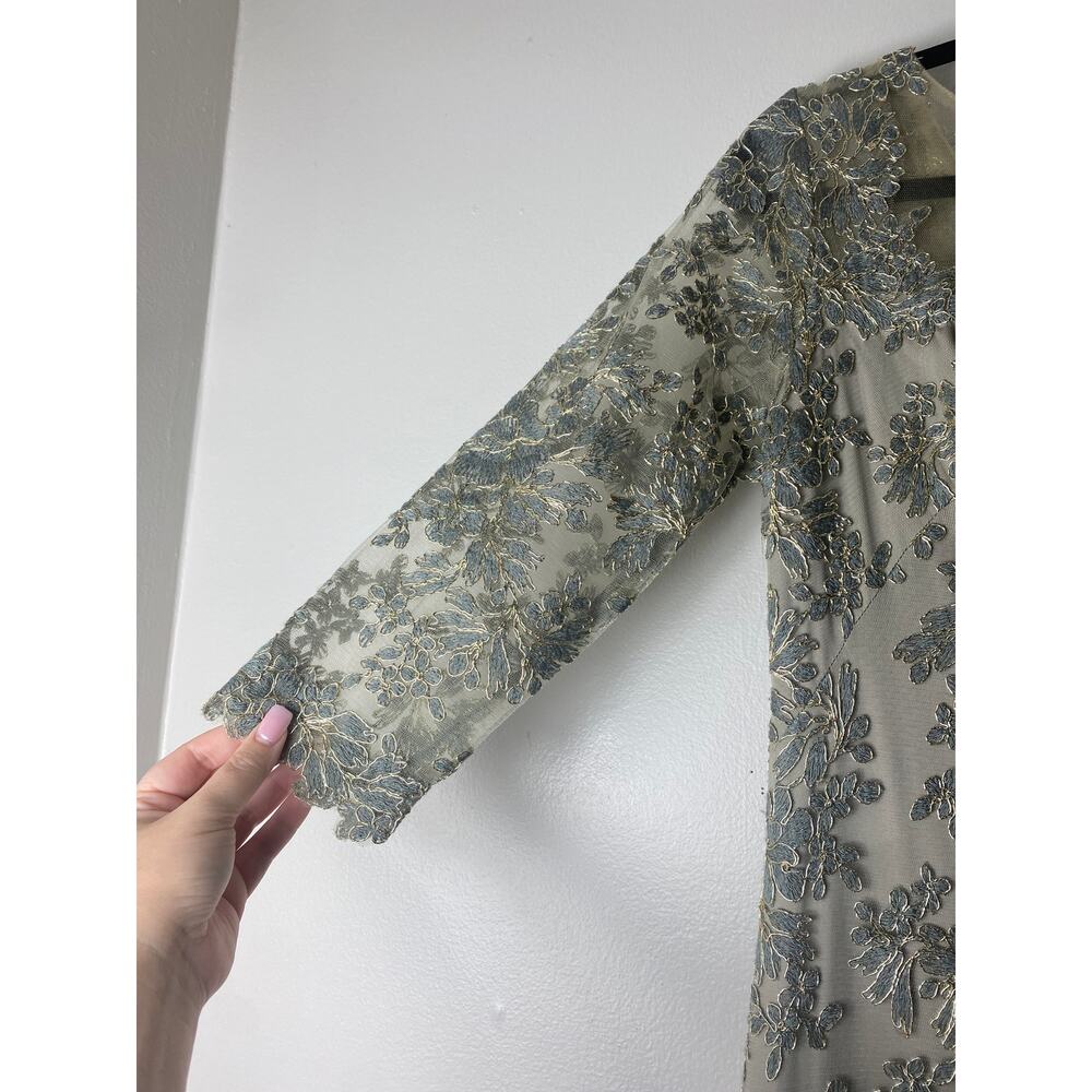 Tadashi Shoji Dress Nude Gray Gold Embroidered Floral Mother of Bride Long Maxi - Picture 11 of 15